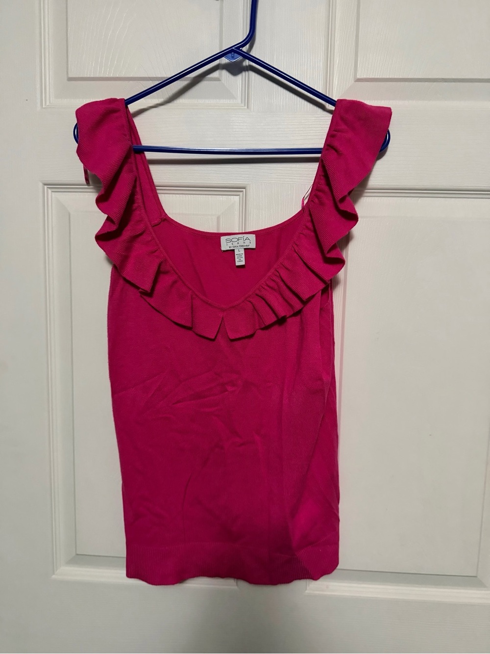 sofia by sofia vergara Hot Pink Ruffle Scoop Neck Tank